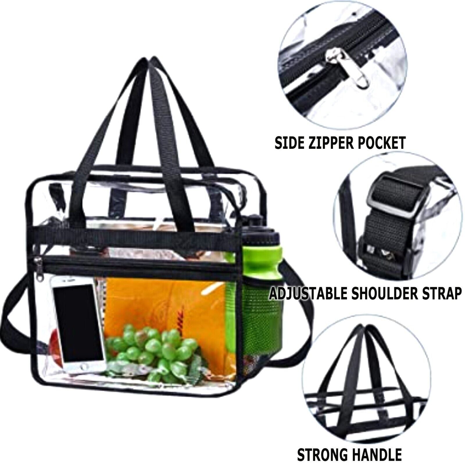 1X-2X Clear PVC Tote Bag Women Transparent Handbag Zip Purse Stadium Security