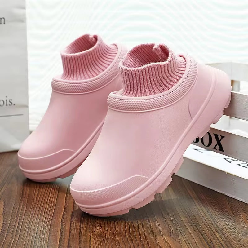 Women Waterproof Cotton Slippers Home Floor Couples Winter Warm Shoes Thick Sole Soft Plush Female Male Indoor Street Boots