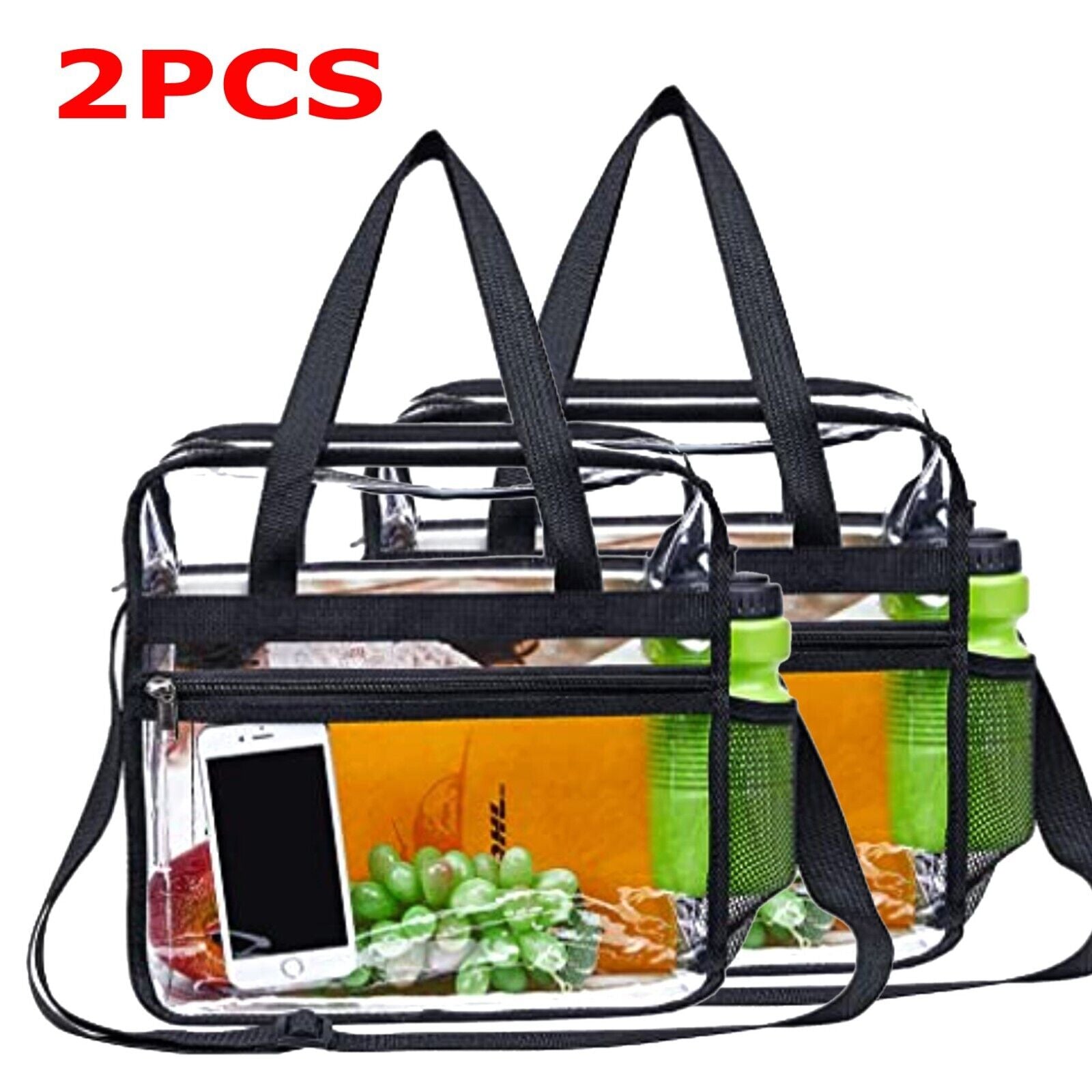 1X-2X Clear PVC Tote Bag Women Transparent Handbag Zip Purse Stadium Security